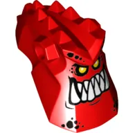 Minifig Head Special with Spikes on Top and Holes on Sides with Pointed Teeth and Orange Eyes Print