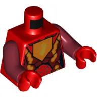Torso Armor with Dark Red and Orange Plates, Orange Hexagon with Dragon Head Print, Dark Red Arms, Red Hands