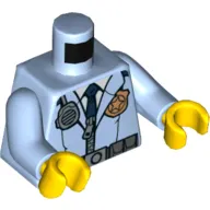 Torso Police Jacket with Zipper, Badge, Radio and Dark Blue Tie Print, Bright Light Blue Arms, Yellow Hands