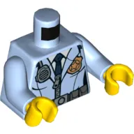 Torso Police Jacket with Zipper, Dark Blue Tie, Gold Badge, Radio /'POLICE' Print, Bright Light Blue Arms, Yellow Hands