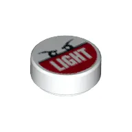 Tile Round 1 x 1 with Two Eyes and 'LIGHT' on Red Print