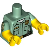 Torso, Dual Molded Arms, Shirt, Pockets, Badge, Black Belt, Radio Print, Sand Green Sleeves Pattern, Yellow Arms and Hands