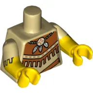 Torso, Dual Molded Arms, American Indian, Tribal Necklace, 3 Feathers, Fringe Print, Tan Sleeves Pattern, Yellow Arms and Hands
