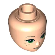 Minidoll Head with Green Eyes, Freckles, Medium Nougat Lips and Open Mouth Smile Print