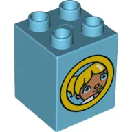 Duplo Brick 2 x 2 x 2 with Porthole with Duplo Astronaut / Girl Print