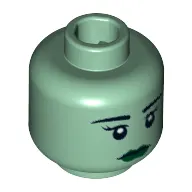 Minifig Head Lady Liberty, Eyebrows, Eyelashes, White Pupils, Dark Green Lips Print