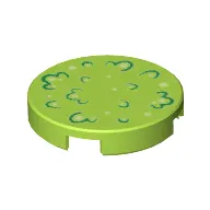 Tile Round 2 x 2 with Bottom Stud Holder with Green Foliage Print