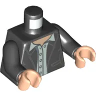 Torso Open Jacket with 2 Pockets over White Shirt with Collar and 5 Buttons Print, Black Arms, Light Nougat Hands
