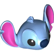 Minifig Head Special with Large Notched (Dark Pink Inner) Ears, Fur Tufts, and Circular Dark Blue Nose Print (Stitch)