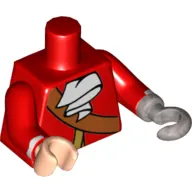 Torso Pirate Coat with Gold Trim, Crossbelt, White Ascot print, Red Arms with White Stripe at Wrist, Light Nougat Right Hand, Flat Silver Left Hook