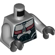 Torso Armor, Black, Dark Red and Silver with Backpack Print, Light Bluish Gray Arms, Black Hands