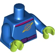 Torso Space Suit, Dark Purple Belt, Magenta Collar, Planet with Ring Logo Print, Blue Arms, Lime Hands
