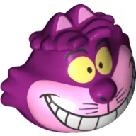 Minifig Head Special with 2 Ears on Top, Yellow Eyes, and Cheshire Cat Grin in Bright Light Pink Muzzle Print