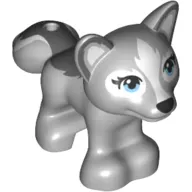 Animal, Fox with White Patches on Face and Dark Bluish Gray Back Fur and Tail Print
