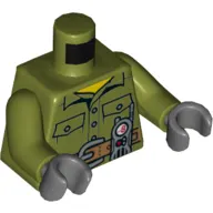 Torso Shirt, Pockets, Belt, Radio Print, Olive Green Arms, Dark Bluish Gray Hands