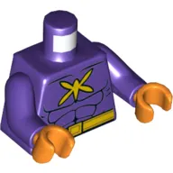 Torso Muscles Outline with Yellow Killer Moth Logo and Belt Print, Dark Purple Arms, Orange Hands