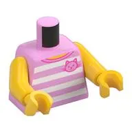 Torso Tank Top, Horizontal White Stripes, Pink Cat Print, Yellow Arms and Hands