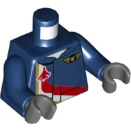 Torso Jumpsuit with Red, White, and Gold Lines with Red Plane, Gold Pilot Badge Print, Dark Blue Arms, Dark Bluish Gray Hands