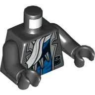 Torso Jacket over Blue Shirt with White Scarf, Sash with Boomerangs Print, Black Arms and Hands