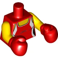 Torso Tank Top with White Side Panels and Neck Trim Print Yellow Arms, Red Boxing Gloves