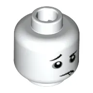 Minifig Head Spooky Boy, Eyebrows, Raised Right Eyebrow, Dark Bluish Gray Eye Circles, Downturned Mouth with Fang Print