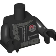 Torso Jumpsuit with Silver Zippers, Dark Bluish Gray Belt and Pouches Print, Black Arms and Hands with Stopwatch Print on Left