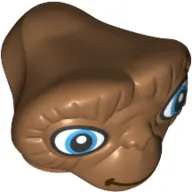 Minifig Head Special, Alien with Wide Medium Blue Eyes and Dark Brown Closed Smile Print (E.T.)