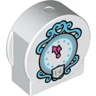 Duplo Brick 1 x 3 x 2 Round Top, Cut Away Sides with Dark Azure & Silver Clock Face, Dark Pink Clock Hands, with 'C' in Shield Print