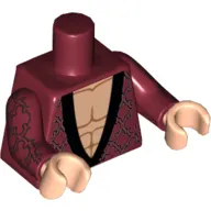Torso Robe with Black Brocade Design, with Black Collar over Light Nougat Bare Chest Print, Dark Red Arms with Black Brocade Print, Light Nougat Hands