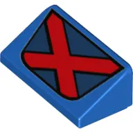 Brick Sloped 30° 1 x 2 x 2/3 - Red 'X' on Dark Blue Banner Print (X-Men Logo)
