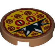 Tile Round 2 x 2 with Bottom Stud Holder with Pizza Pepperoni Scary Face Print