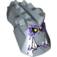 Minifig Head Special with Spikes on Top and Holes on Sides, with Two Jagged White Teeth, Yellow Eyes and Dark Purple Spots Print (Grimroc)