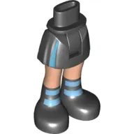 Minidoll Hips and Short Skirt with Azure Vertical Stripes, Light Nougat Legs, and Black Boots with Azure Horizontal Stripes Print