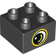 Duplo Brick 2 x 2 with Eye with Gold Outline, White Spot and Curve Print on Two Sides