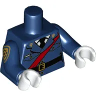 Torso Jacket with Red Sash, Black Belt and Tie Print, Dark Blue Arms with Police Badge Print, White Hands