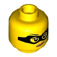 Minifig Head Criminal, Eye Mask, Eyebrows with One Eyebrow Raised, Red Lips with Smirk Print