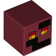 Minifig Head Special, Cube with Pixelated Face, Red, Orange, Yellow Square Eyes, Black Squares Print