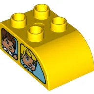 Duplo Brick 2 x 3 x 1 with Curved Top - 2 Windows on each Long Side with a Different Face in each of the 4 Windows