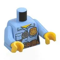 Torso Bright Light Blue Shirt, Police Badge, Radio, Dark Tan Belt, Pocket Print, Bright Light Blue Arms, Yellow Hands