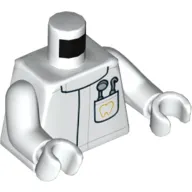 Torso Lab Coat with Pocket with Dentist Mirror and Pick and Gold Tooth Print, White Arms and Hands