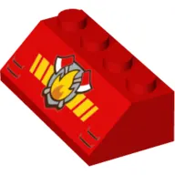 Brick Sloped 45° 2 x 4 with Fire, Red Axes and Yellow Stripes Print