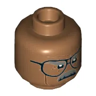 Minifig Head Commissioner James Gordon, Glasses, Dark Bluish Gray Eyebrows and Moustache, Firm / Determined Print