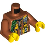 Torso Hoodie with Draw Strings, Straps with Pouches, Coil of Green Rope Print, Dark Orange Arms, Yellow Hands