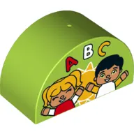 Duplo Brick 2 x 4 x 2 Curved Top with Sun, Two Children, and ABC Print