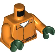 Torso Prisoner Jumpsuit with Belt, White Undershirt and 'ARKHAM' on Back Print, Orange Arms, Dark Green Hands