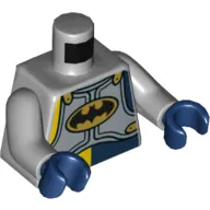 Torso Silver Armor Plates with Batman Logo in Gold Oval Print (Batman), Light Bluish Gray Arms, Dark Blue Hands