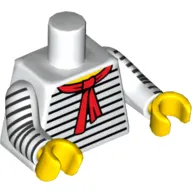 Torso Black Thin Stripes, Red Scarf Front and Back Print, White Arms with Black Thin Stripes Print, Yellow Hands