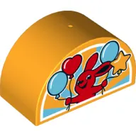 Duplo Brick 2 x 4 x 2 Curved Top with Red Rabbit, Four Balloons with Medium Azure and Bright Light Orange Sun-rays Background Print