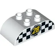 Duplo Brick 2 x 4 Curved Top with Yellow '28' with Black and White Checkered Print