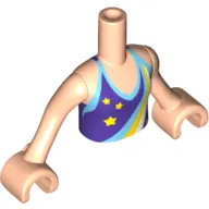Minidoll Torso Girl with Dark Purple Halter Top with Stars and Dark Azure, Yellow and White Rainbow Print, Light Nougat Arms with Hands